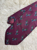 Giorgio Armani Cravatte Silk Tie Mens Burgundy Green Blue Holly Leaf Motif Italy