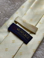 Versace Classic 100% Silk Tie Mens Light Yellow White Floral Geometric Dot Motif Italy