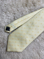 Versace Classic 100% Silk Tie Mens Light Yellow White Floral Geometric Dot Motif Italy