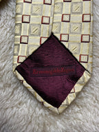 Ermenegildo Zegna Silk Tie Mens Gold Beige Burgundy Geometric Square Motif Italy