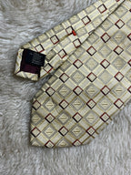 Ermenegildo Zegna Silk Tie Mens Gold Beige Burgundy Geometric Square Motif Italy