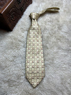 Ermenegildo Zegna Silk Tie Mens Gold Beige Burgundy Geometric Square Motif Italy