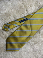 Giorgio Mariani Cravatte Silk Tie Mens Yellow Silver Blue Herringbone Striped Italy