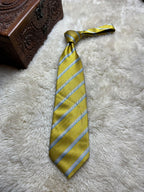 Giorgio Mariani Cravatte Silk Tie Mens Yellow Silver Blue Herringbone Striped Italy
