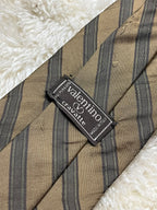 Valentino Cravatte 100% Silk Tie Mens Brown Bronze Striped Regimental Motif Italy