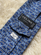 Celine Paris 100% Silk Tie Mens Blue Geometric Abstract Pattern Luxury Spain