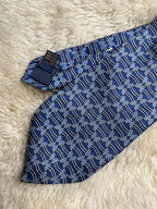 Celine Paris 100% Silk Tie Mens Blue Geometric Abstract Pattern Luxury Spain