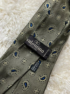 Valentino Cravatte 100% Silk Tie Mens Olive Green Gold Blue Paisley Medallion Italy