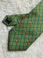 Soprano Country 100% Silk Tie Mens Green Orange Hunting Gun Dog Motif