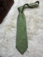 Soprano Country 100% Silk Tie Mens Green Orange Hunting Gun Dog Motif