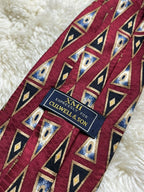 XMii Expressly for Culwell & Son 100% Silk Tie Mens Burgundy Gold Blue Geometric Triangle Motif USA