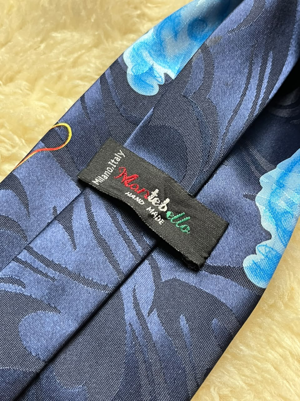 Montebello Milano Italy Silk Tie Mens Navy Blue Red Chinese Dragon Motif