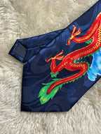 Montebello Milano Italy Silk Tie Mens Navy Blue Red Chinese Dragon Motif