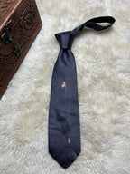 Polo Ralph Lauren Silk Tie Mens Charcoal Gray Navy Blue Embroidered Pony Logo USA