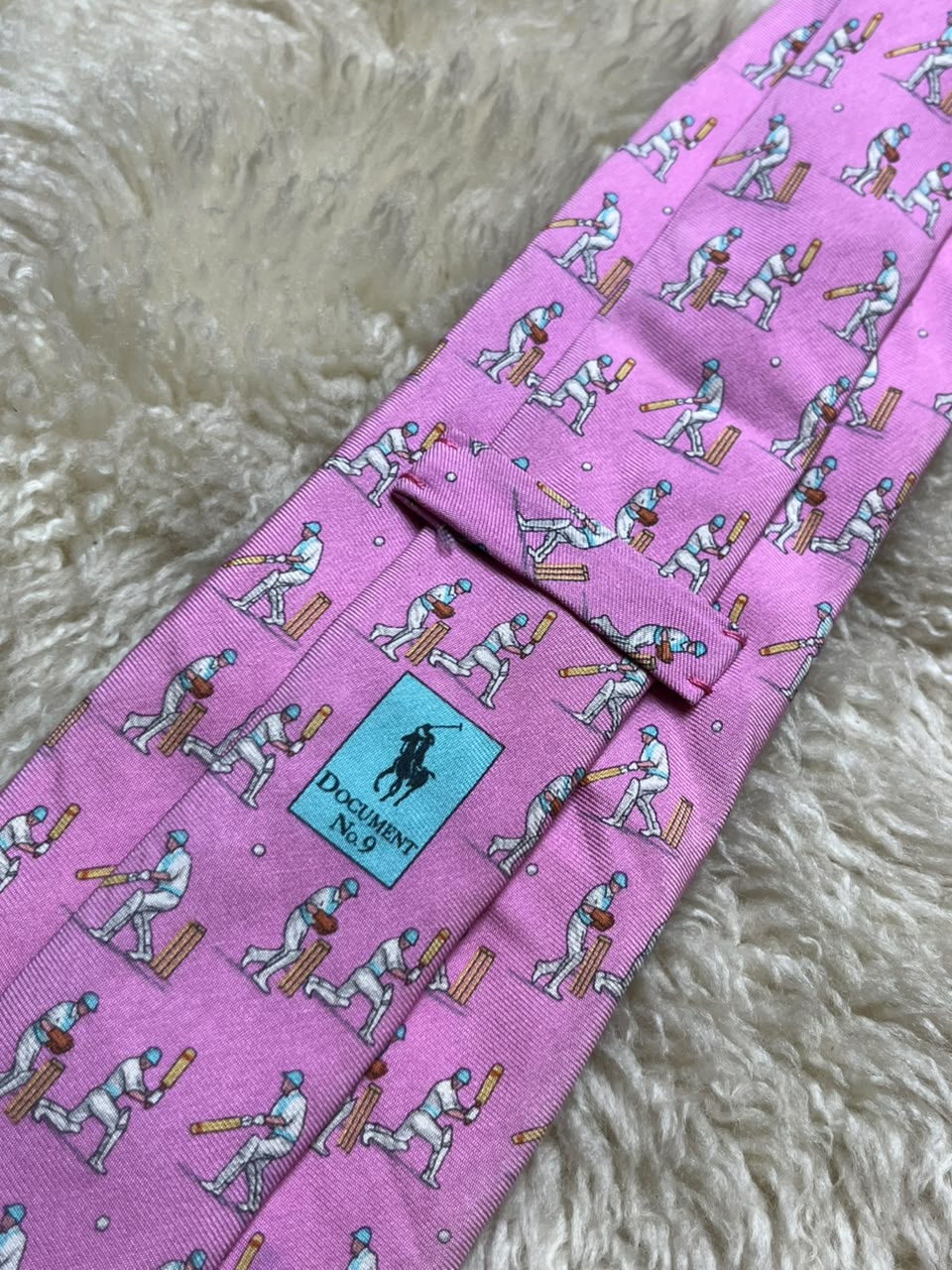 Polo by Ralph Lauren Document No. 9 Silk Tie Mens Pink Cricket Sport Motif Italy