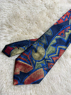 Sinsabang 100% Pure Silk Tie Mens Blue Red Green Abstract Geometric Art Motif