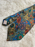Christian Dior Monsieur 100% Silk Tie Mens Blue Gold Orange Floral Baroque Medallion France