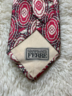 Gianfranco Ferre 100% Silk Tie Mens Red Black White Baroque Medallion Motif Italy