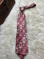 Gianfranco Ferre 100% Silk Tie Mens Red Black White Baroque Medallion Motif Italy