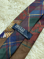 Polo by Ralph Lauren Silk Tie Mens Brown Tartan Plaid Duck Hunting Motif USA