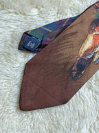 Polo by Ralph Lauren Silk Tie Mens Brown Tartan Plaid Duck Hunting Motif USA