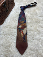 Polo by Ralph Lauren Silk Tie Mens Brown Tartan Plaid Duck Hunting Motif USA