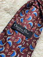 Christian Dior Monsieur Polyester Tie Mens Burgundy Blue Geometric Abstract Motif USA
