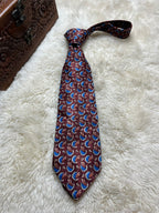 Christian Dior Monsieur Polyester Tie Mens Burgundy Blue Geometric Abstract Motif USA