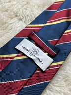 Pierre Balmain Paris 100% Silk Tie Mens Navy Red Gold Striped Regimental Motif France