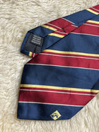 Pierre Balmain Paris 100% Silk Tie Mens Navy Red Gold Striped Regimental Motif France