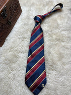 Pierre Balmain Paris 100% Silk Tie Mens Navy Red Gold Striped Regimental Motif France