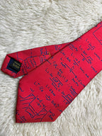 Josh Bach 100% Silk Tie Mens Red Blue Physics Math Equations Novelty Motif USA