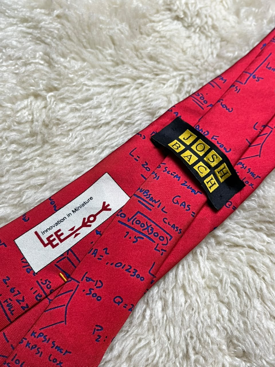 Josh Bach 100% Silk Tie Mens Red Blue Physics Math Equations Novelty Motif USA