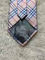 Burberry of London 100% Silk Tie Mens Pink Blue Check Tartan Plaid England