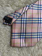 Burberry of London 100% Silk Tie Mens Pink Blue Check Tartan Plaid England