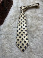 Van Heusen Tie Mens Champagne Gold Navy Red Geometric Medallion Leaf Motif