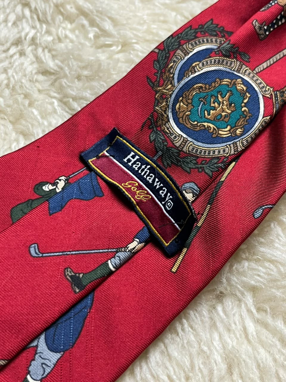 Morris Ithaca New York 100% Silk Tie Mens Gold Red Blue Paisley Floral Medallion USA