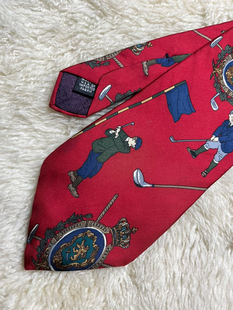 Morris Ithaca New York 100% Silk Tie Mens Gold Red Blue Paisley Floral Medallion USA