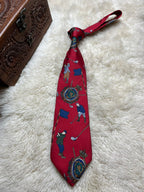 Morris Ithaca New York 100% Silk Tie Mens Gold Red Blue Paisley Floral Medallion USA