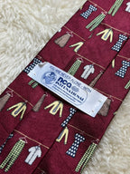 NCA International Silk Tie Mens Burgundy Green Yellow Clothesline Laundry Motif USA