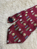 NCA International Silk Tie Mens Burgundy Green Yellow Clothesline Laundry Motif USA