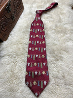 NCA International Silk Tie Mens Burgundy Green Yellow Clothesline Laundry Motif USA