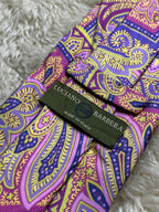 Luciano Barbera 100% Silk Tie Mens Purple Pink Yellow Baroque Paisley Italy
