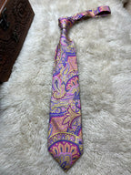 Luciano Barbera 100% Silk Tie Mens Purple Pink Yellow Baroque Paisley Italy