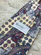 Morris Ithaca New York 100% Silk Tie Mens Gold Red Blue Paisley Floral Medallion USA