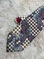Morris Ithaca New York 100% Silk Tie Mens Gold Red Blue Paisley Floral Medallion USA