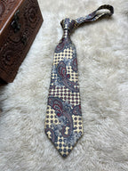 Morris Ithaca New York 100% Silk Tie Mens Gold Red Blue Paisley Floral Medallion USA