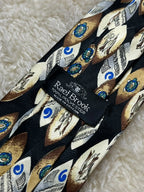 Rael Brook 100% Polyester Tie Mens Black Gold Abstract Tribal Totem Motif Britain