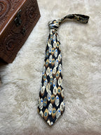 Rael Brook 100% Polyester Tie Mens Black Gold Abstract Tribal Totem Motif Britain