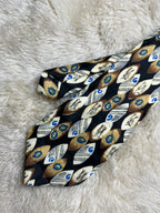 Rael Brook 100% Polyester Tie Mens Black Gold Abstract Tribal Totem Motif Britain